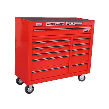 Urrea Roller Cabinet, 11 Drawer, Red, Steel, 41 in W x 38 in D x 24-1/2 in H X41M11